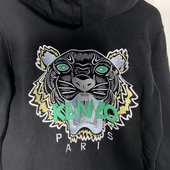 KENZO Paris Embroidered Tiger Full Zip Hoodie Black mens size small - Picture 5 of 5